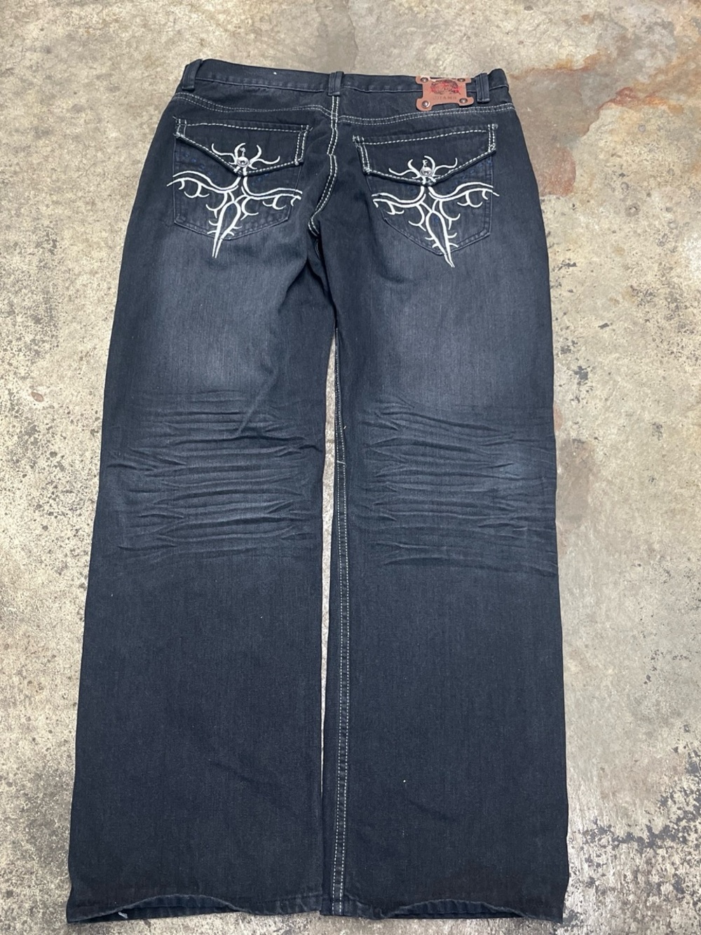 Y2K Chams Jeans Men’s 38 x 32 Dark Wash Loose Embroidered Skater Streetwear 00|